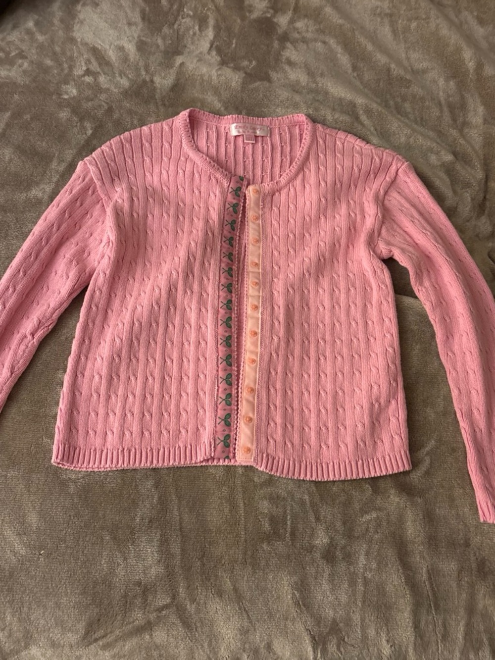 Classic Pink Cable-Knit Kid’s Cardigan Sweater